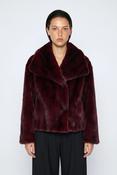Faux Fur Shawl-Collar Jacket - Wine