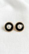 Circle Pearl Earring - BLACK and GOLD image