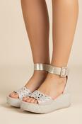 Metallic Wedge Sandal - Beige image
