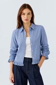 Frill Hem Blouse - Blue and White image