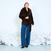 Belted Coat with Fur Trim - Coffee image