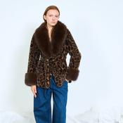 Belted Coat with Fur Trim - Leopard Print image