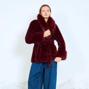 Belted Coat with Fur Trim - Red image