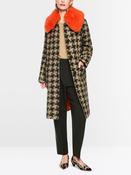 Houndstooth Coat with Faux Fur Collar - Tannin image