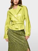Leather Look Jacket with Belt - Apple Green