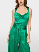 Satin Top with Cowl Neck - Pepper Green