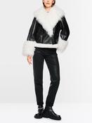 Faux Leather Fur Trimmed jacket - Black image