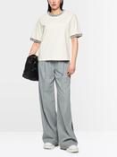 Top with Snakeskin Print Trim - Off White