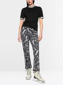 Animal Print Trim Top - Black