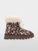 Animal Print Fur Trim Boots - Seal Brown image
