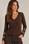 Broken Mesh Sleeve Top - Brown image
