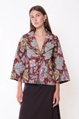 Floral Blazer with Flared Sleeve - Bordeaux image