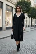 Two Tone V Neck Dress - Sand and Black image
