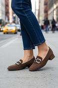 Loafer with Jewel Buckle - Brown image