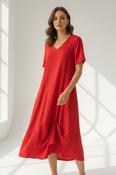 Raised Hem Linen Dress - Red image