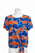 Floral Knot Tie Blouse - Blue and Orange image
