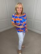 Floral Knot Tie Blouse - Blue and Orange image