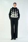 Spot Border Print High Neck Top - Black and Stone image