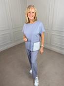 Round Neck Top with Contras Pocket - Dove and White image