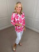 Blouse with Collar Underlay - Pink and White