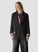 Long Pinstripe Blazer - Black image