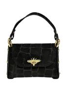 Croc-Embossed Suede Bee-Motif Mini Satch - Black image