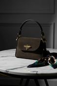 Suede Bee-Motif Mini Flap Satchel Bag - Chocolate Brown