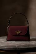 Suede Bee-Motif Mini Flap Satchel Bag - Burgundy