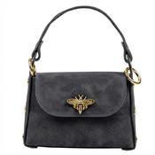 Suede Bee-Motif Mini Flap Satchel Bag - Dark Grey image