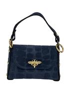 Croc-Embossed Suede Bee-Motif Mini Satch - Midnight Blue image