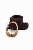 Round-Buckle Elastic Waist Belt - Dark Brown