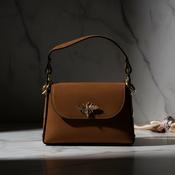 Suede Bee-Motif Mini Flap Satchel Bag - Milk Chocolate