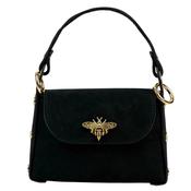 Suede Bee-Motif Mini Flap Satchel Bag - Black image