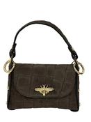 Croc-Embossed Suede Bee-Motif Mini Satch - Dark Brown image