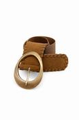 Round-Buckle Elastic Waist Belt - COGNAC