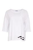 T-shirt with Wave Print Hem - White and Black image