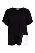 Round Neck Top with Contrast Pocket - Black and White image