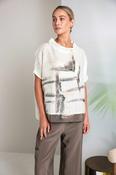 Rippled Print High Neck Top - Cream and Taupe