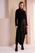 Dress With Curved Print Panel - Black and Chocolate