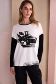 Round Neck Top With Contrast Sleeve - Black and Chocolate image