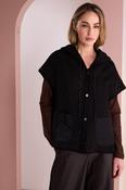 Hooded Waistcoat With Contrast Pockets - Black and Chocolate