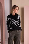 Brush Stroke Print High Neck Top - Black and Silver image