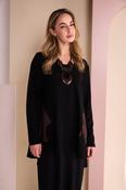 V Neck Top With Print Sections - Black and Chocolate image