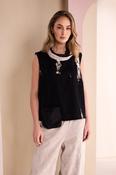 Sleeveless Placement Print Top - Black and Stone image