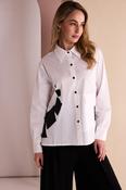 Print Shirt With Contrast Trim - White and Black image