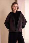 Hooded Jacket With Contrast Zip Panel - Black and Chocolate image