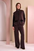 Puff Ball Hem Zip Waistcoat - Black and Chocolate image