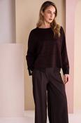Top With Flocking Stitch Detail - Black and Chocolate