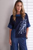 Denim Look Print Top - Denim Blue
