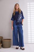 Wide Leg Denim Look Pant - Denim Blue image
